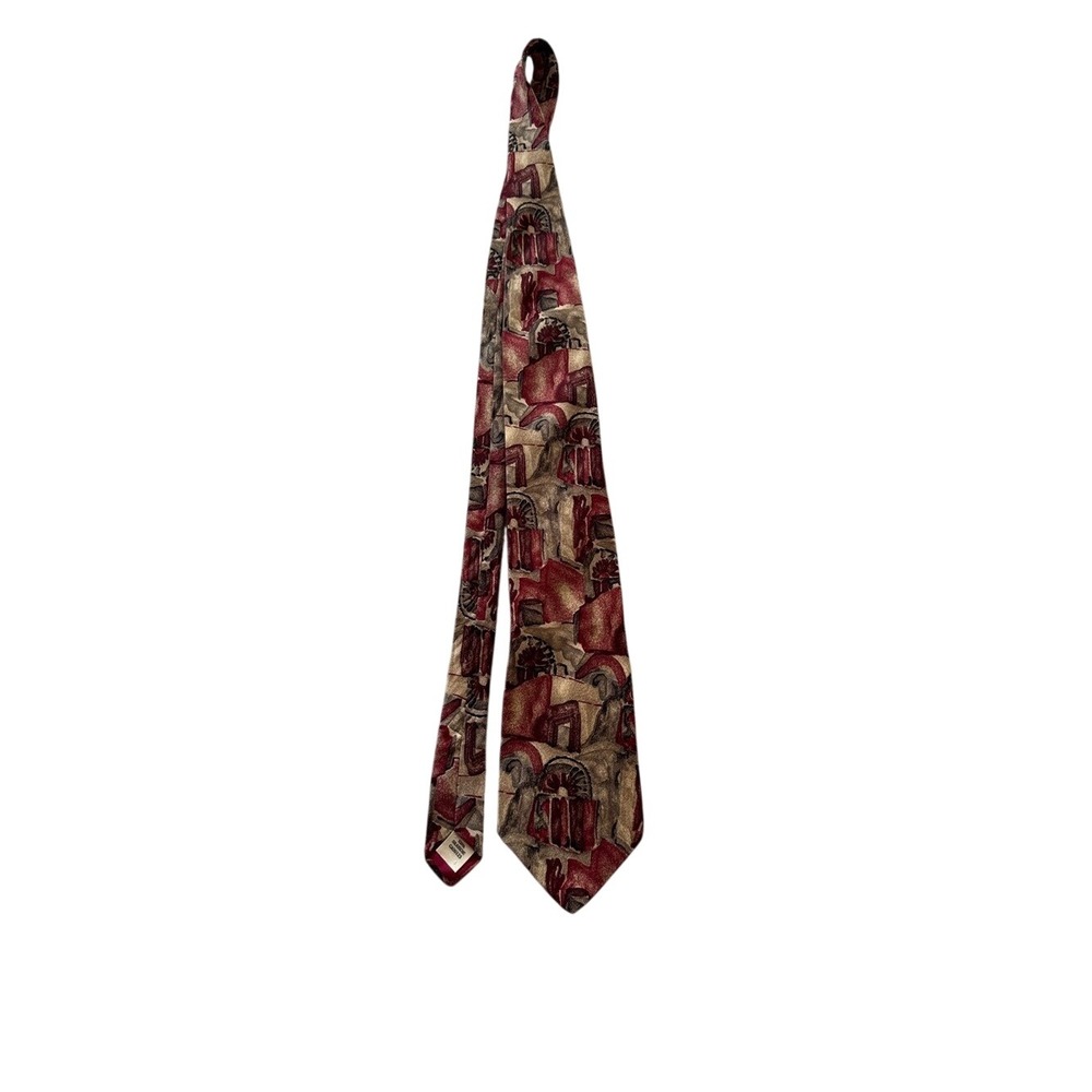 Steel 100% Silk Abstract Geometric Necktie Burgundy Beige Brown Men's Tie
